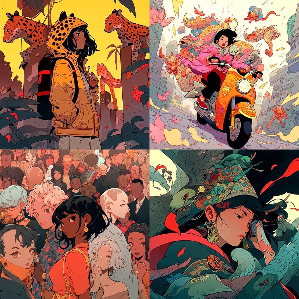 Cliff Chiang style, Midjourney Niji 5, render 1 of 4