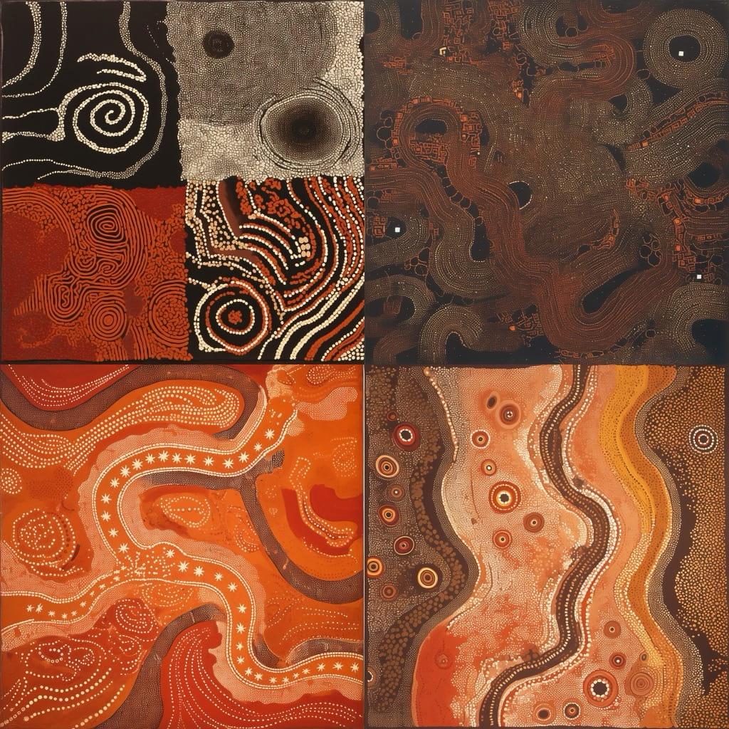 Clifford Possum Tjapaltjarri style, Midjourney Niji 6, render 1 of 4