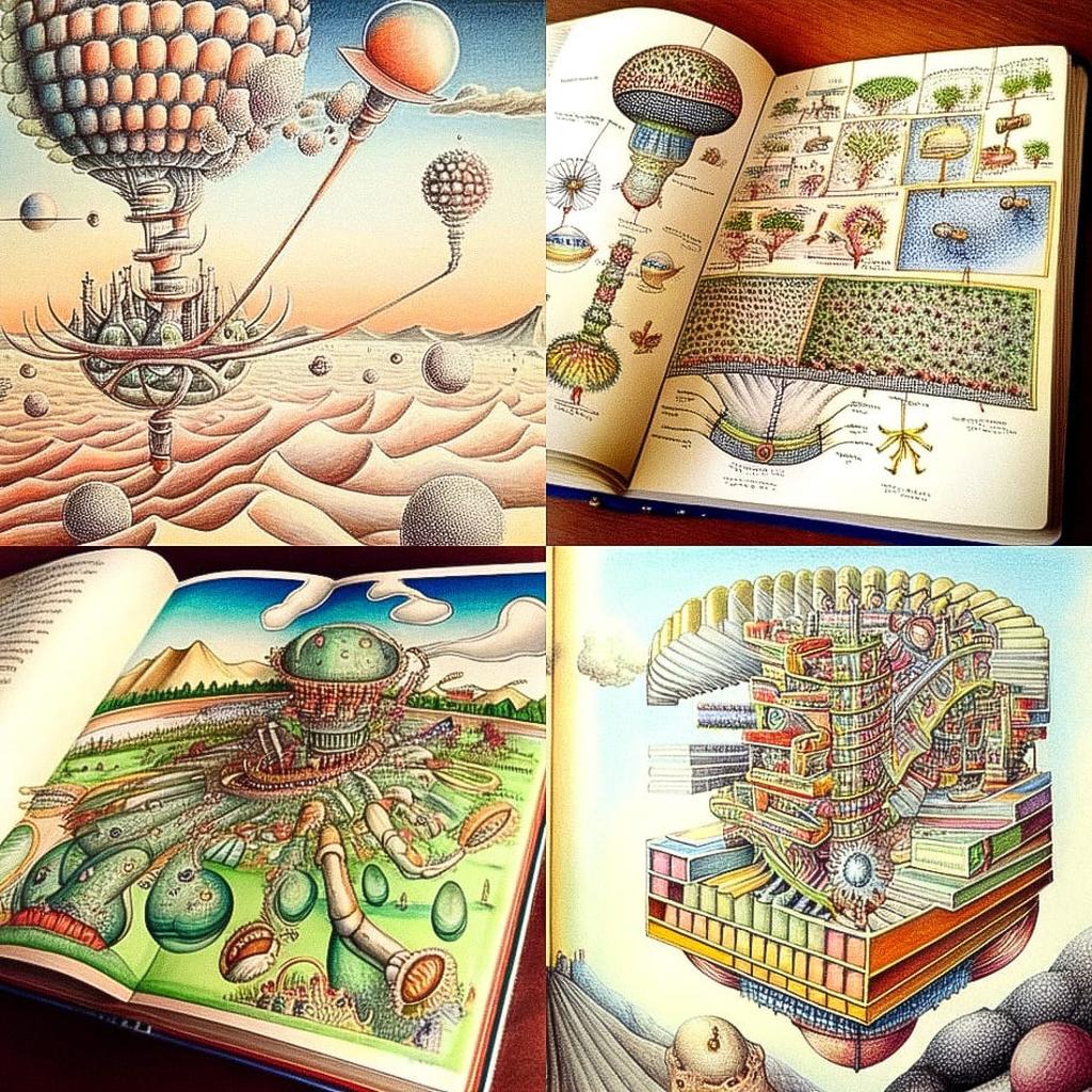 Codex Seraphinianus style, Midjourney Niji 4, render 1 of 4
