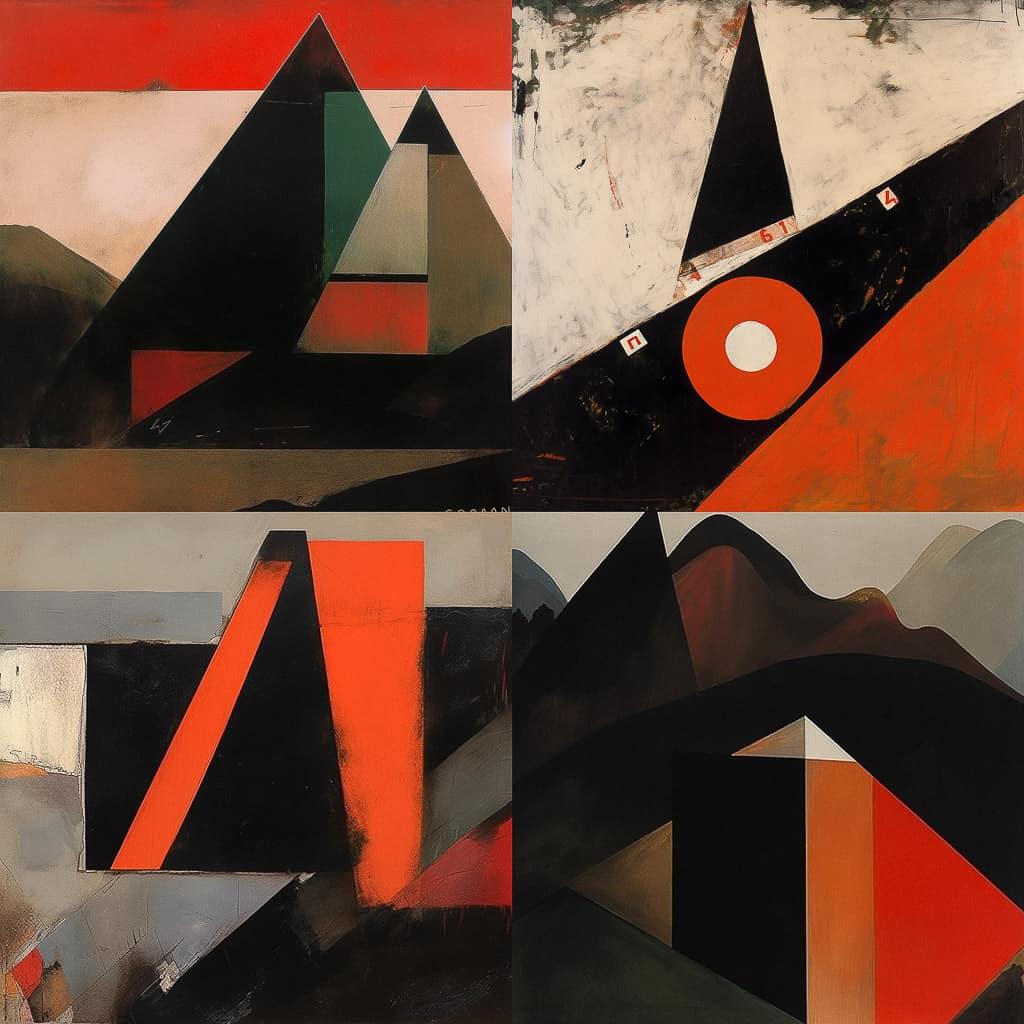 Colin McCahon style, Midjourney Niji 5, render 1 of 4