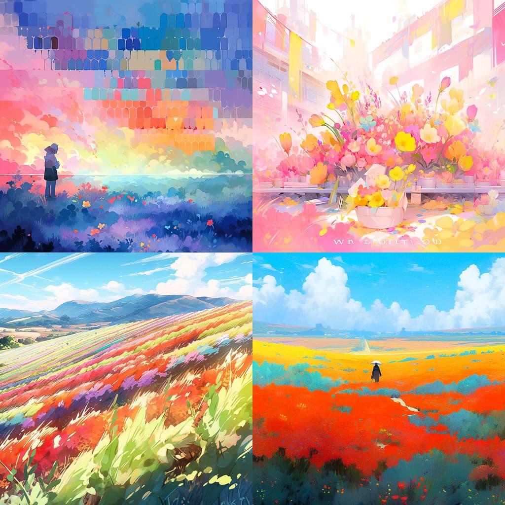 Color field painting style, Midjourney Niji 5, render 1 of 4
