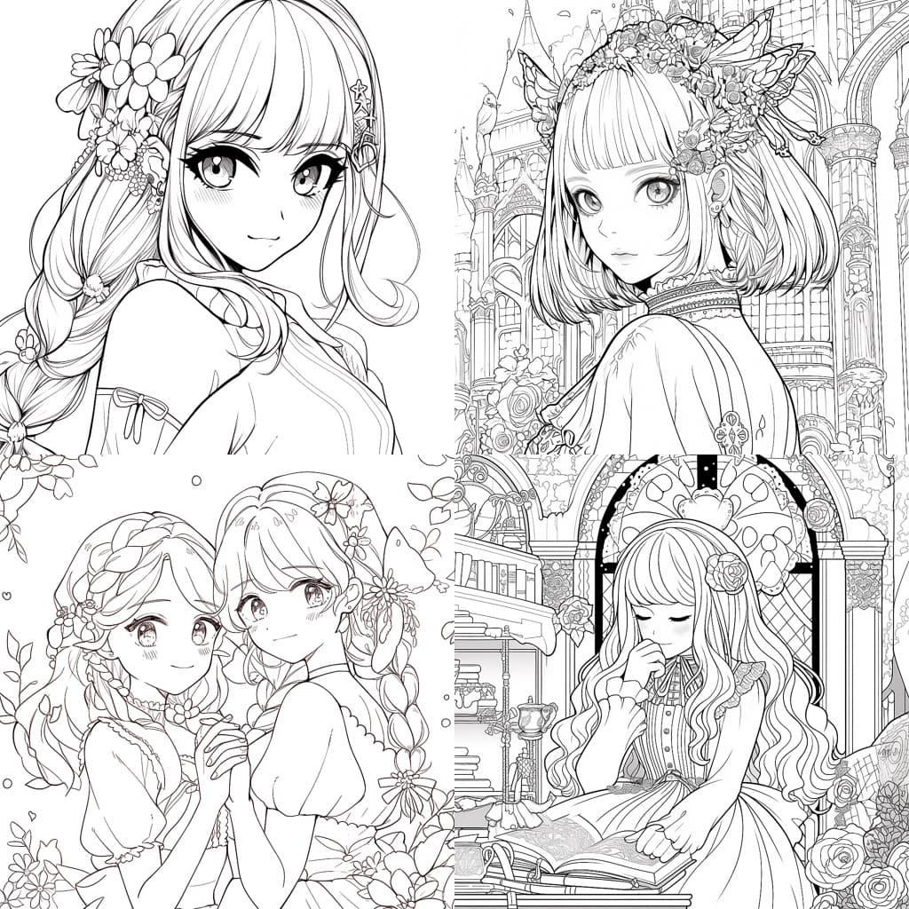 Coloring book page style, Midjourney Niji 5, render 1 of 4