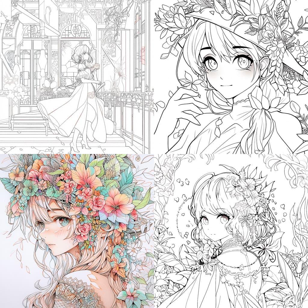 Coloring-in sheet style, Midjourney Niji 5, render 1 of 4
