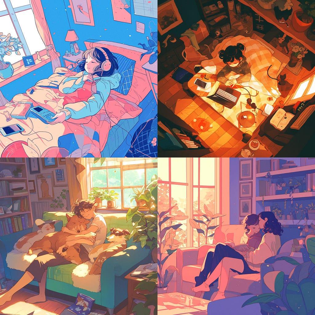 Comfy atmosphere style, Midjourney Niji 6, render 1 of 4