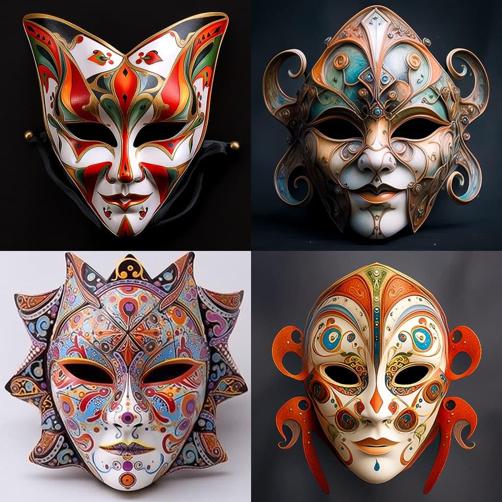 Commedia dell'Arte mask style, Midjourney Niji 5, render 1 of 4