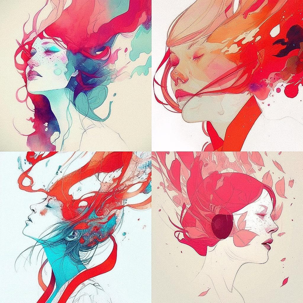 Conrad Roset style, Midjourney Niji 4, render 1 of 4