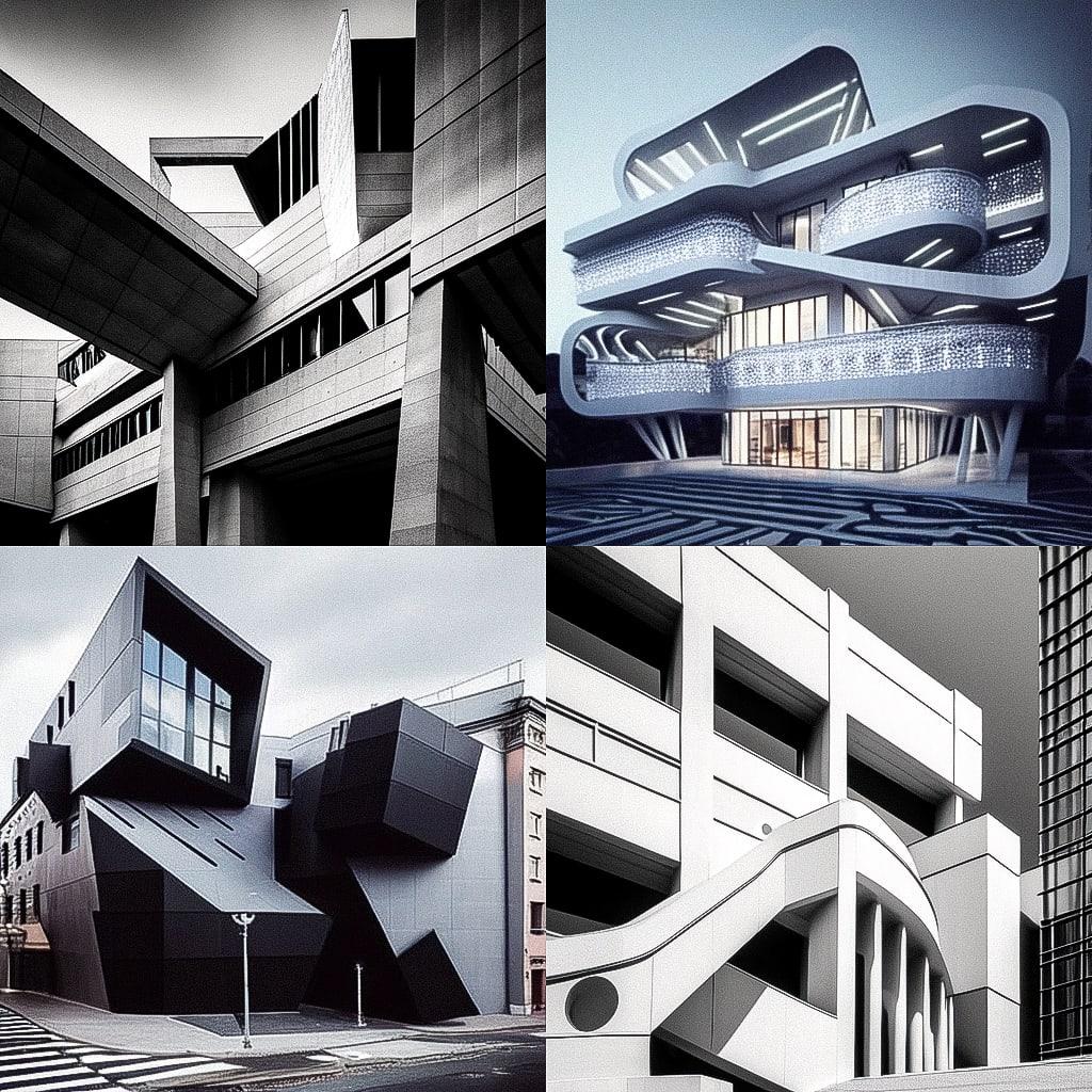 Constructivist architecture style, Midjourney Niji 4, render 1 of 4