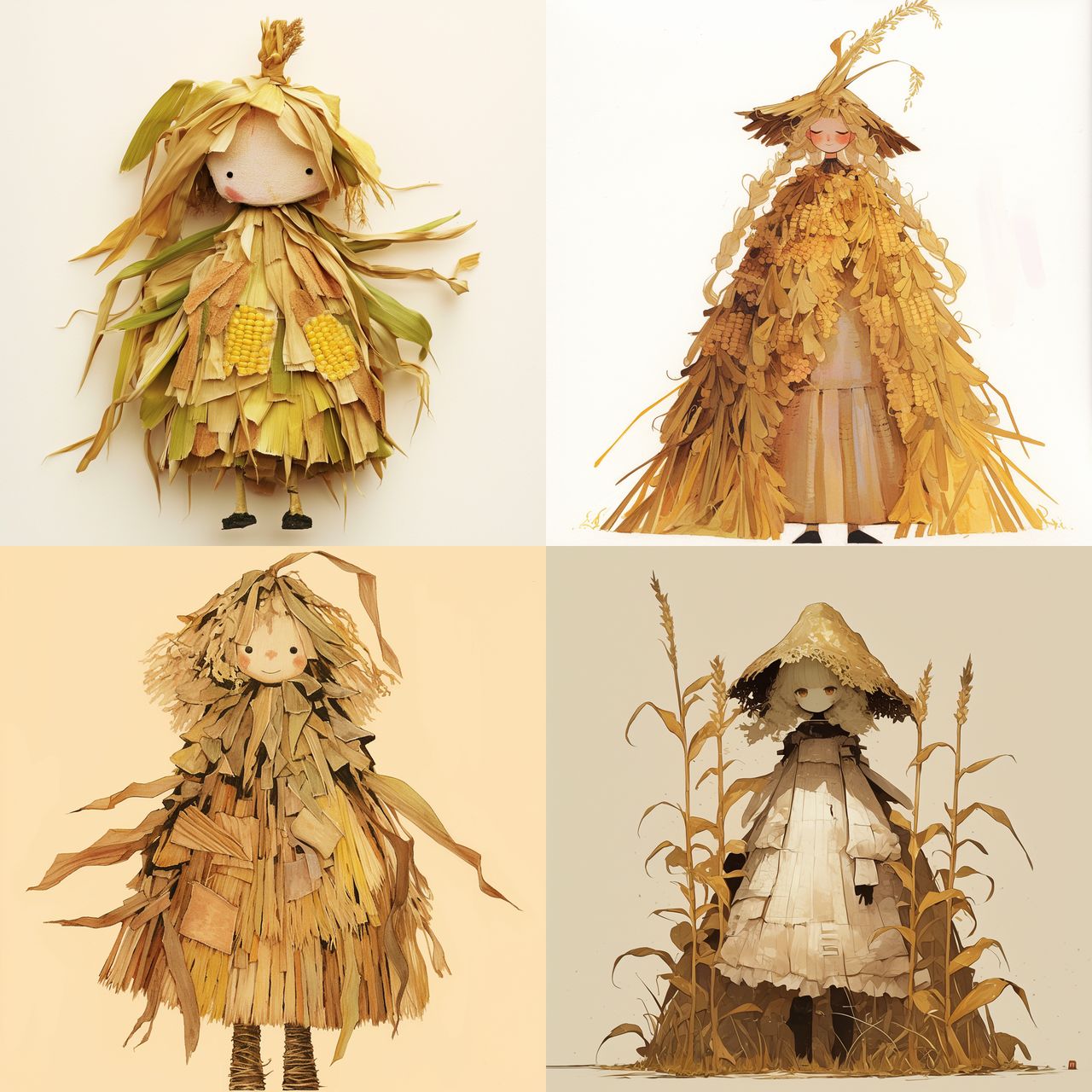 Corn husk doll style, Midjourney Niji 6, render 1 of 4
