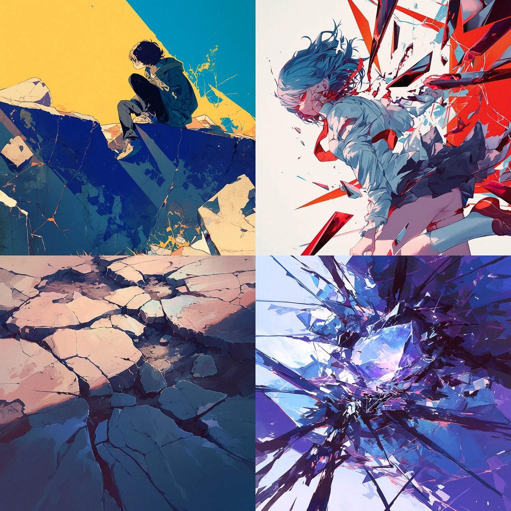 Cracked surface style, Midjourney Niji 6, render 1 of 4