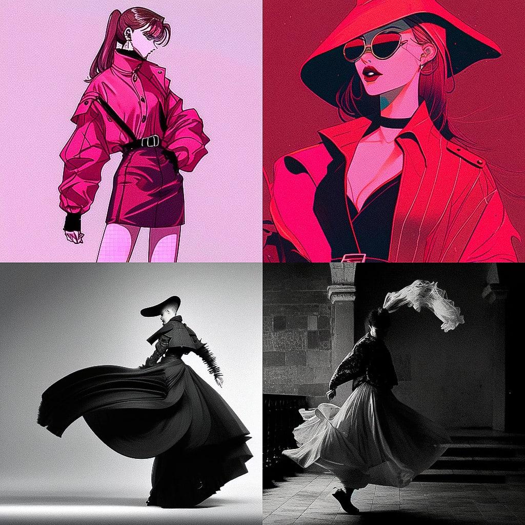 Cristobal Balenciaga style, Midjourney Niji 4, render 1 of 4
