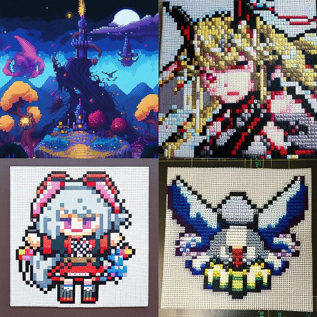 Cross-stitching style, Midjourney Niji 4, render 1 of 4