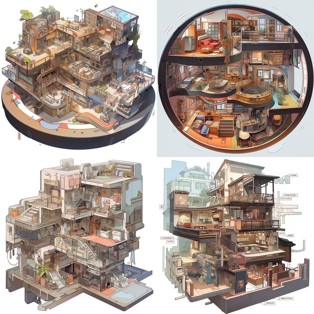 Cutaway view style, Midjourney Niji 5, render 1 of 4