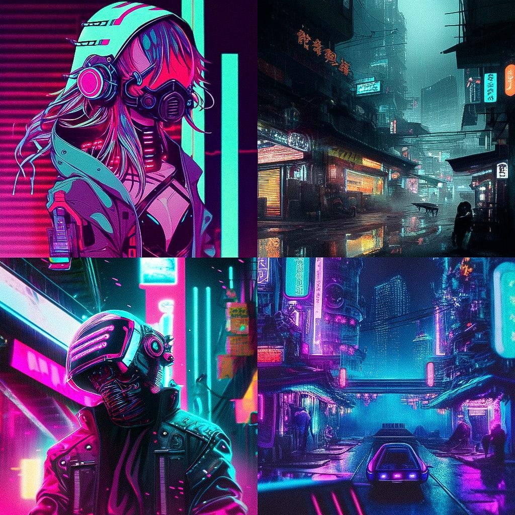 Cyberpunk style, Midjourney Niji 4, render 1 of 4