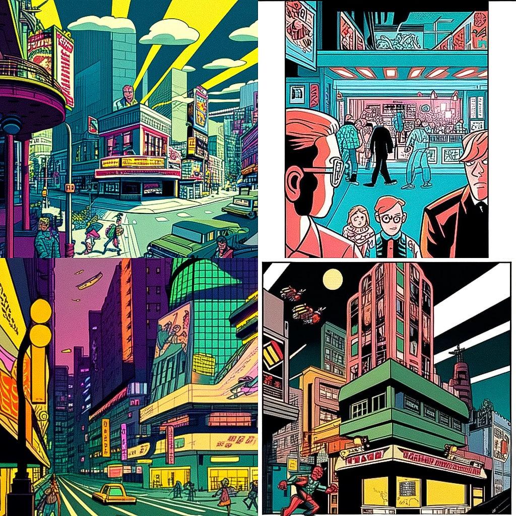 Dan Clowes style, Midjourney Niji 4, render 1 of 4