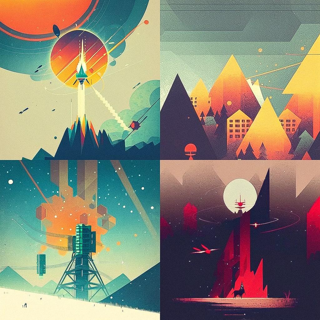 Dan Matutina style, Midjourney Niji 4, render 1 of 4