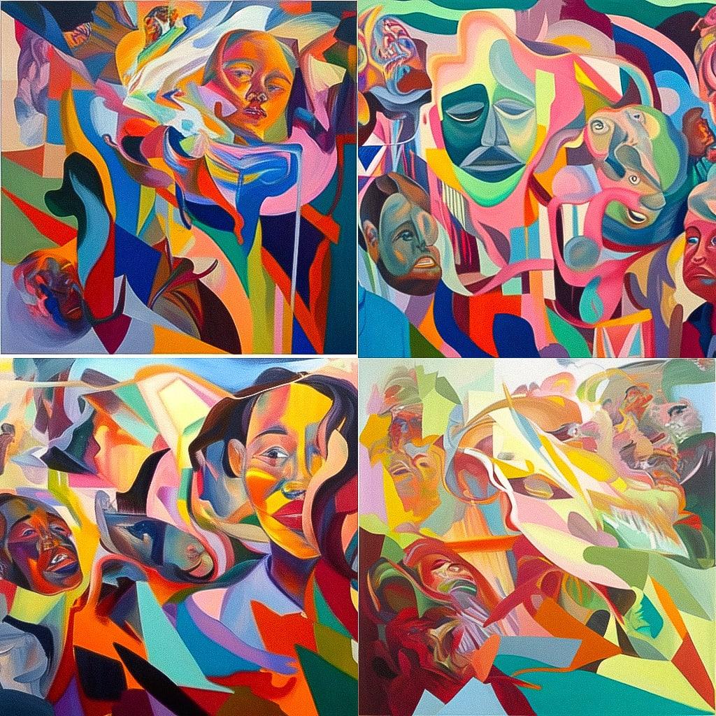 Dana Schutz style, Midjourney Niji 4, render 1 of 4