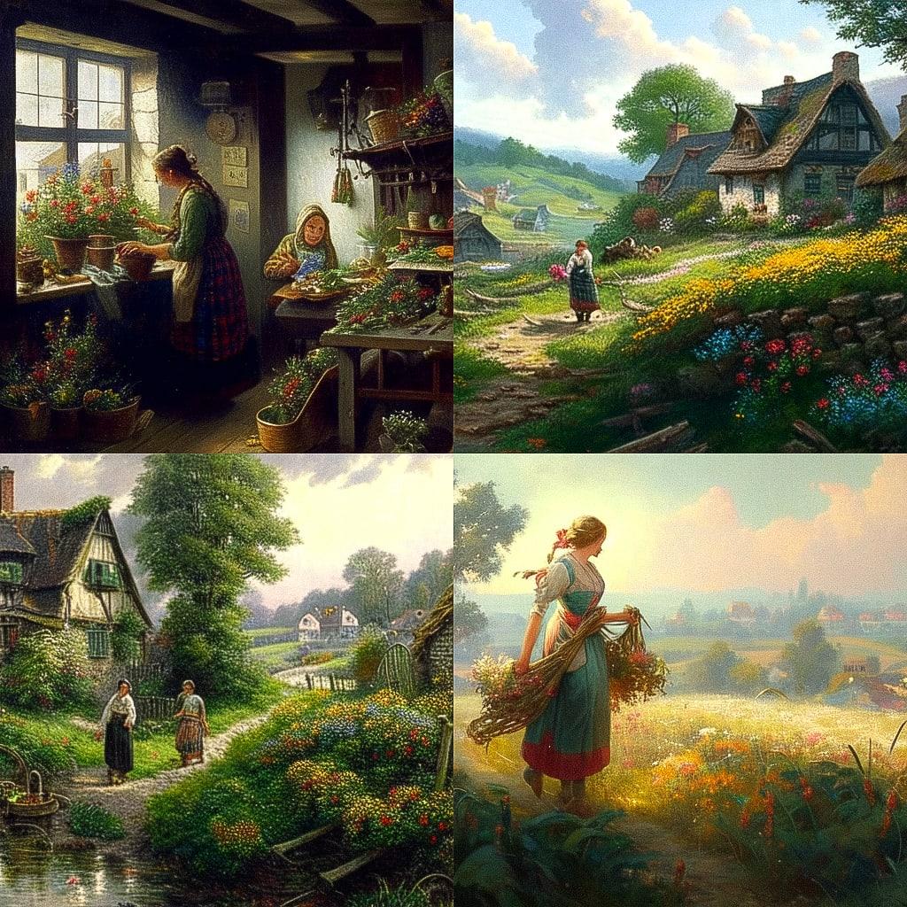 Daniel Ridgway Knight style, Midjourney Niji 4, render 1 of 4