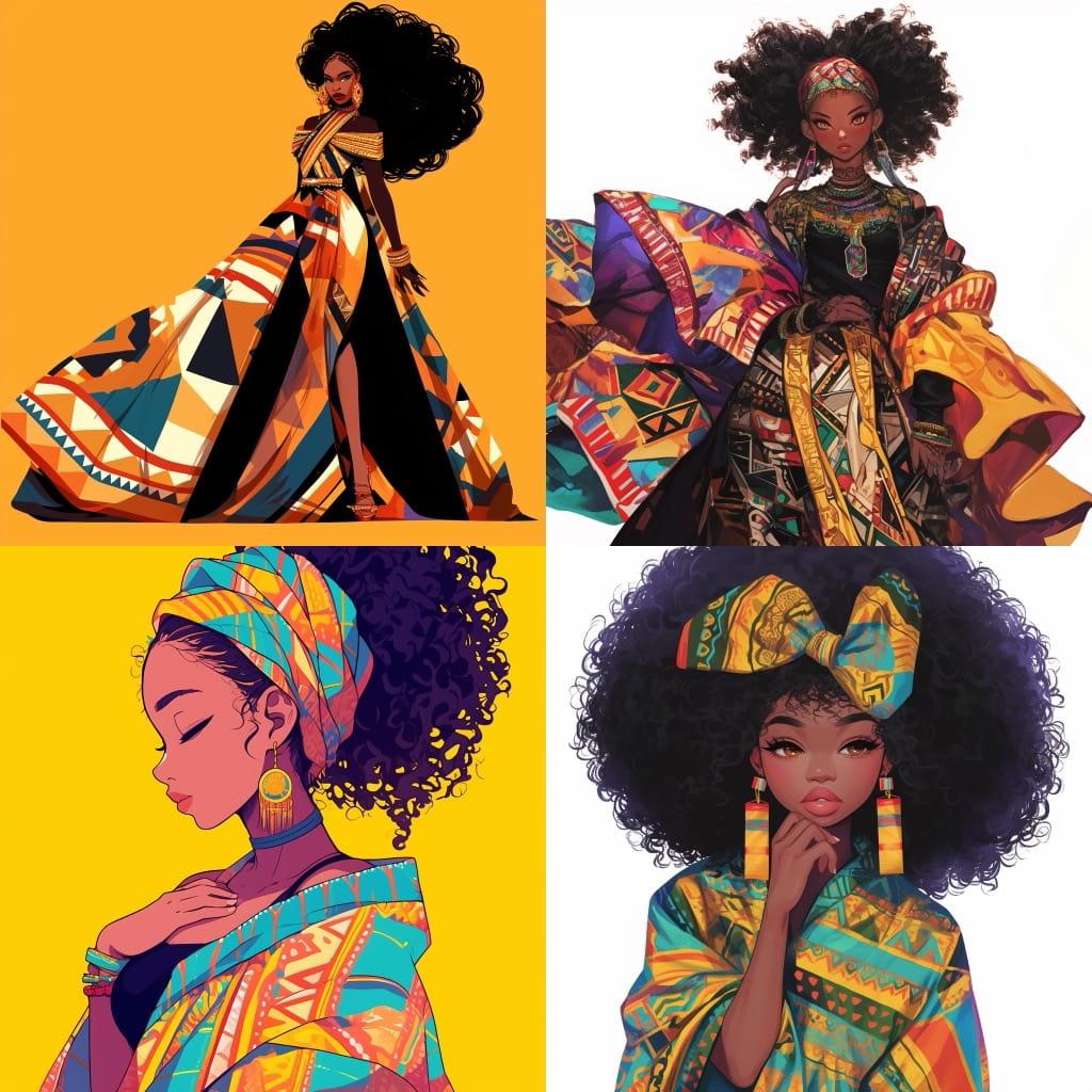 Dashiki fashion style, Midjourney Niji 6, render 1 of 4