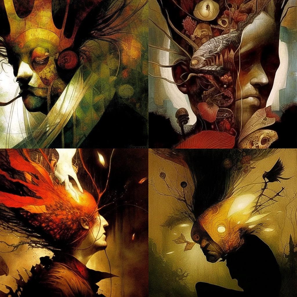 Dave McKean style, Midjourney Niji 4, render 1 of 4