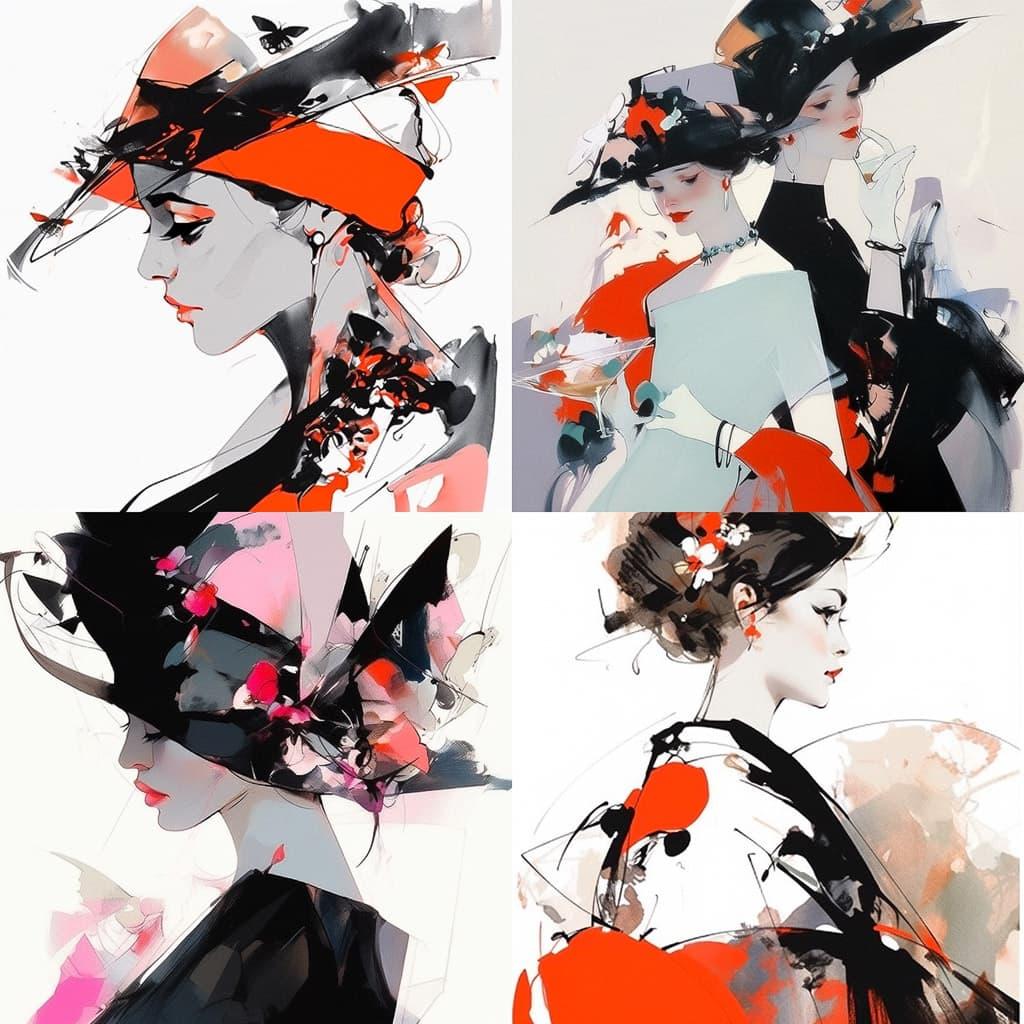 David Downton style, Midjourney Niji 5, render 1 of 4