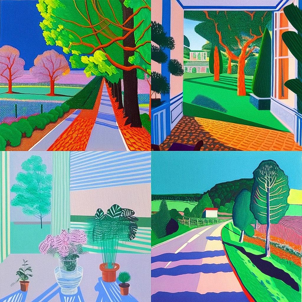 David Hockney style, Midjourney Niji 4, render 1 of 4
