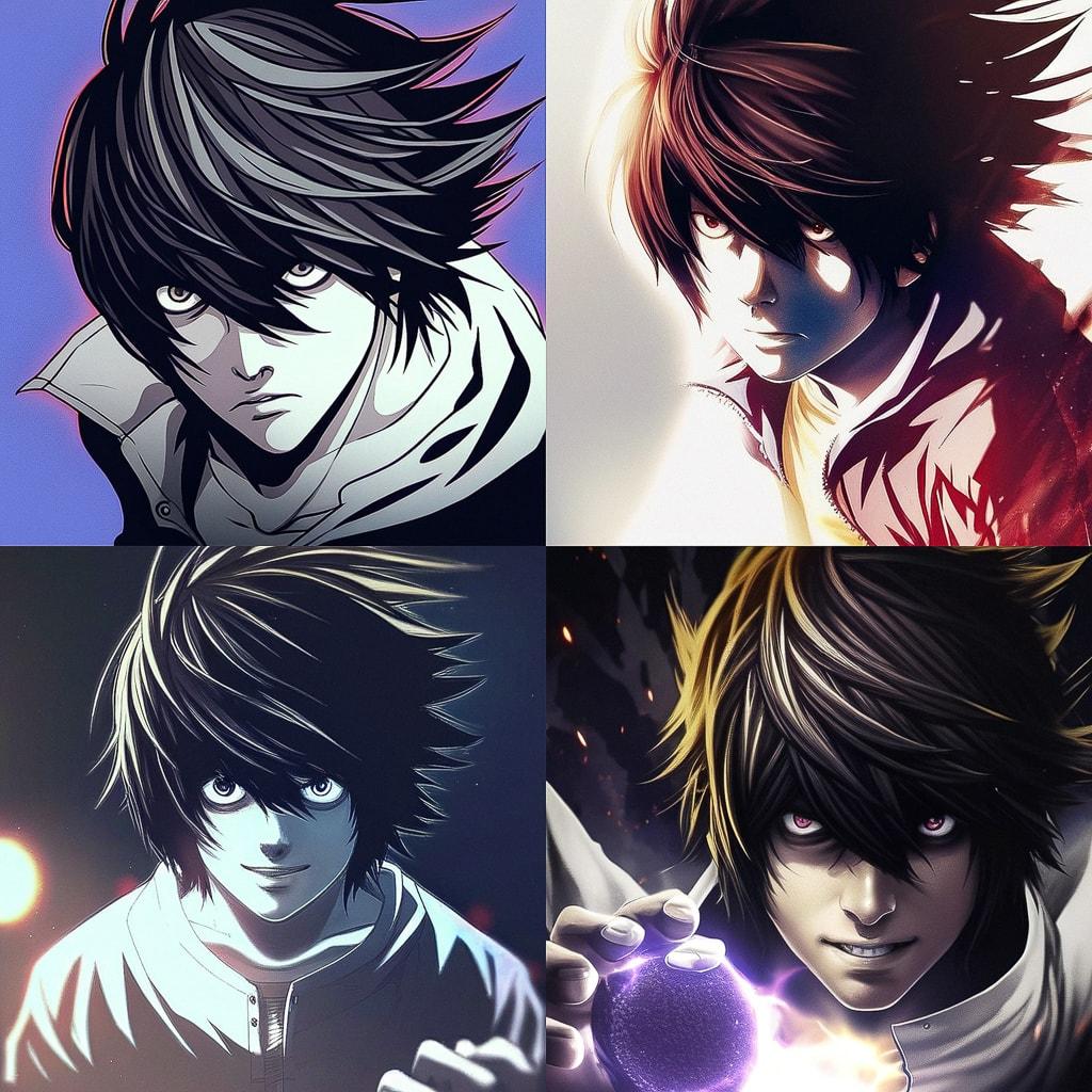Death Note style, Midjourney Niji 4, render 1 of 4