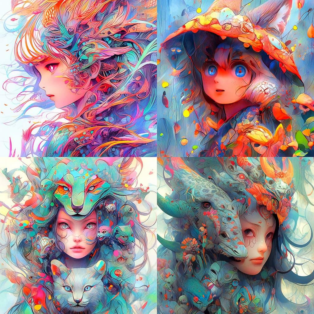 DeepDream style, Midjourney Niji 5, render 1 of 4