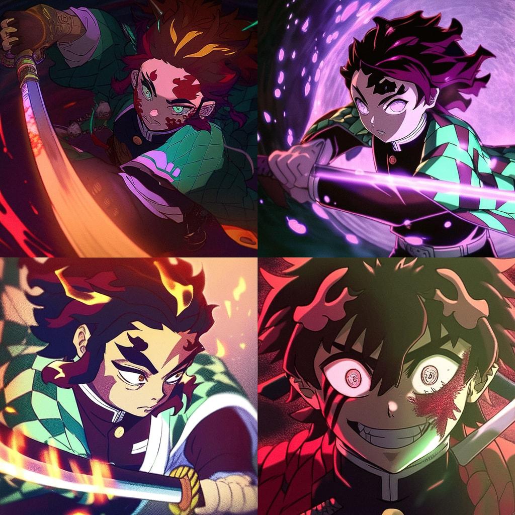 Demon Slayer style, Midjourney Niji 4, render 1 of 4