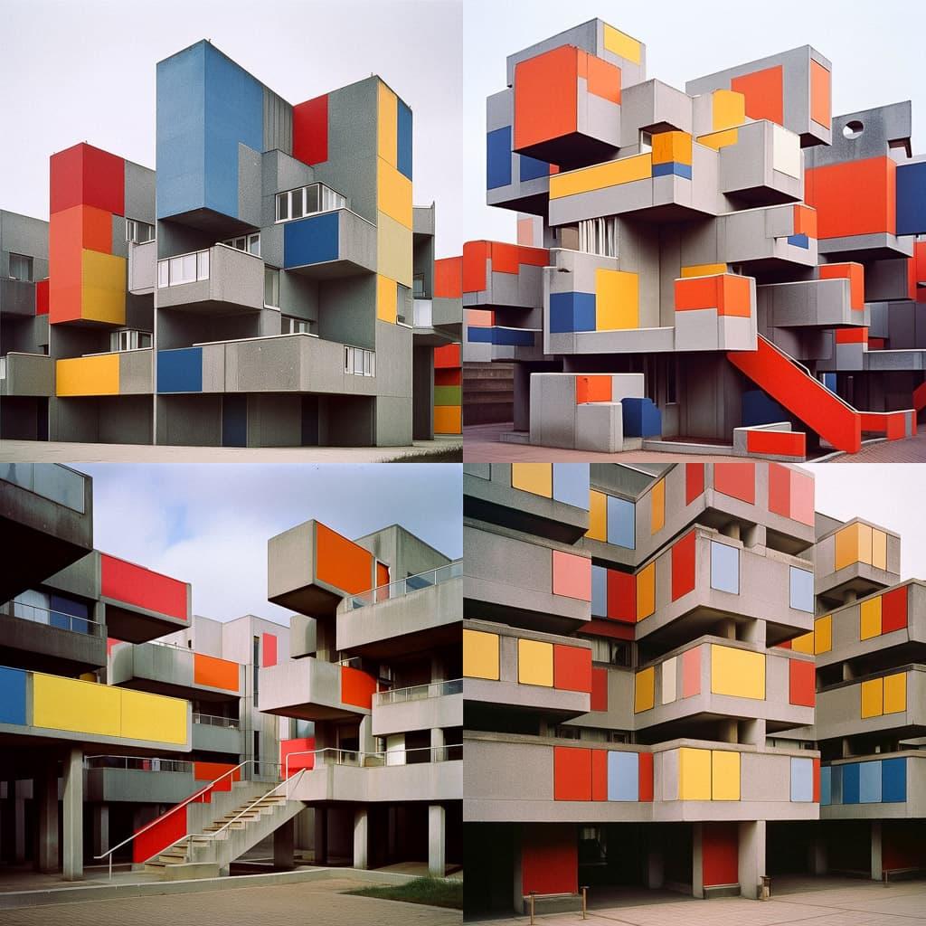 Denys Lasdun style, Midjourney Niji 5, render 1 of 4