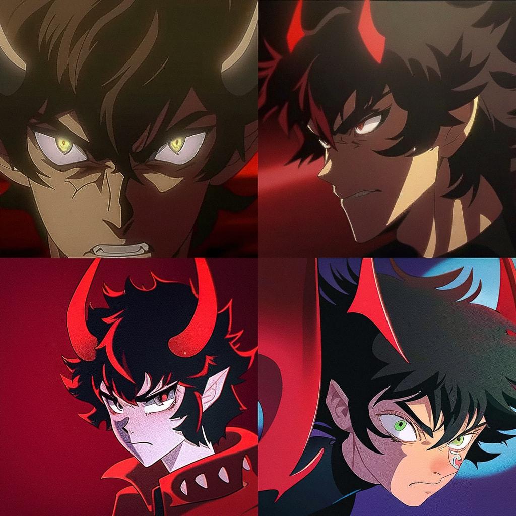 Devilman Crybaby style, Midjourney Niji 4, render 1 of 4