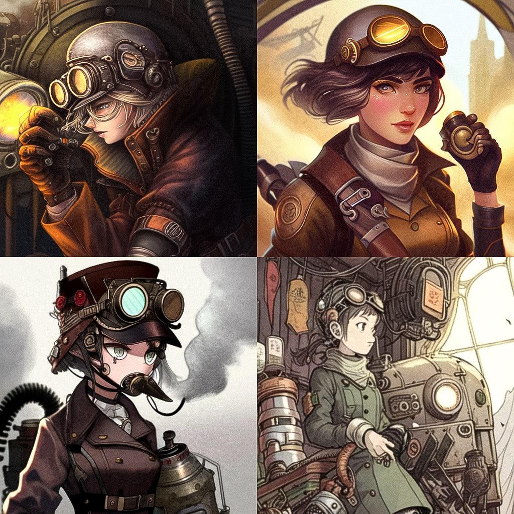 Dieselpunk style, Midjourney Niji 4, render 1 of 4