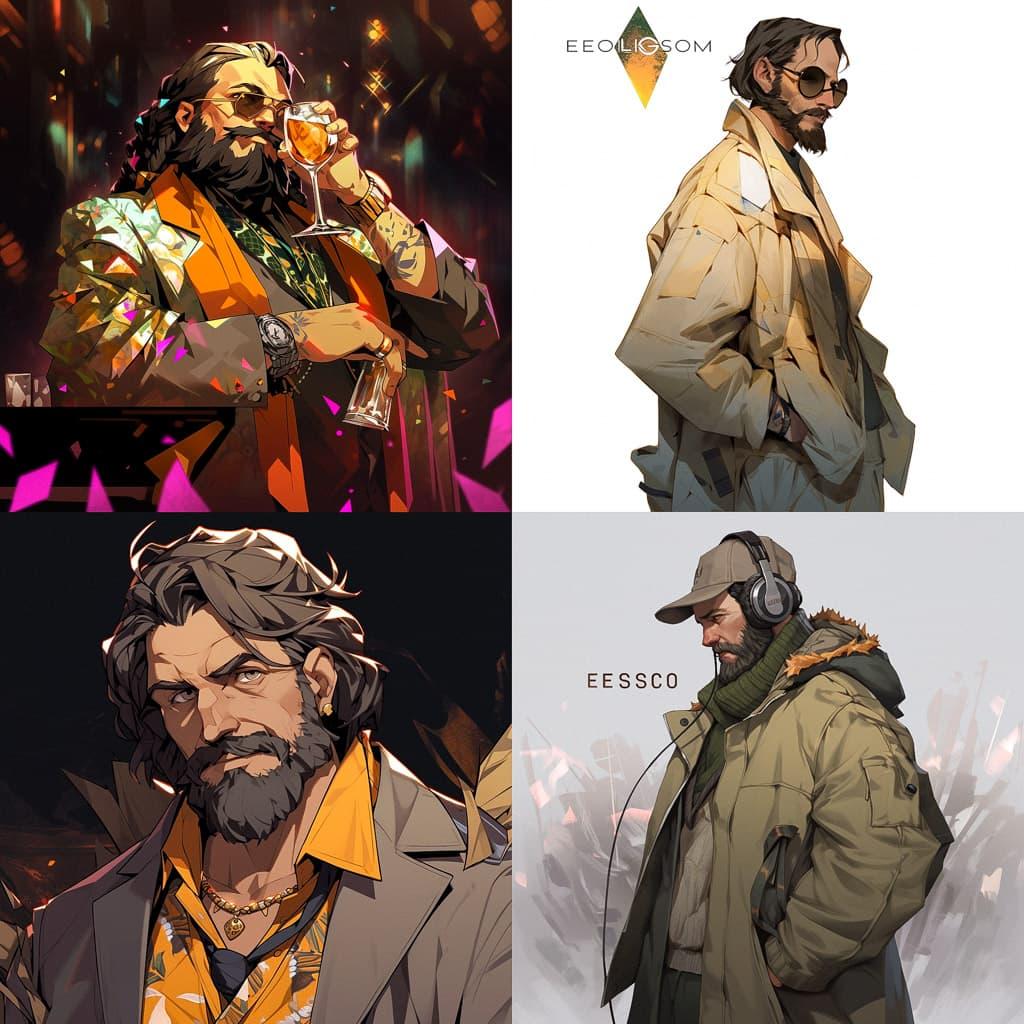 Disco Elysium style, Midjourney Niji 5, render 1 of 4