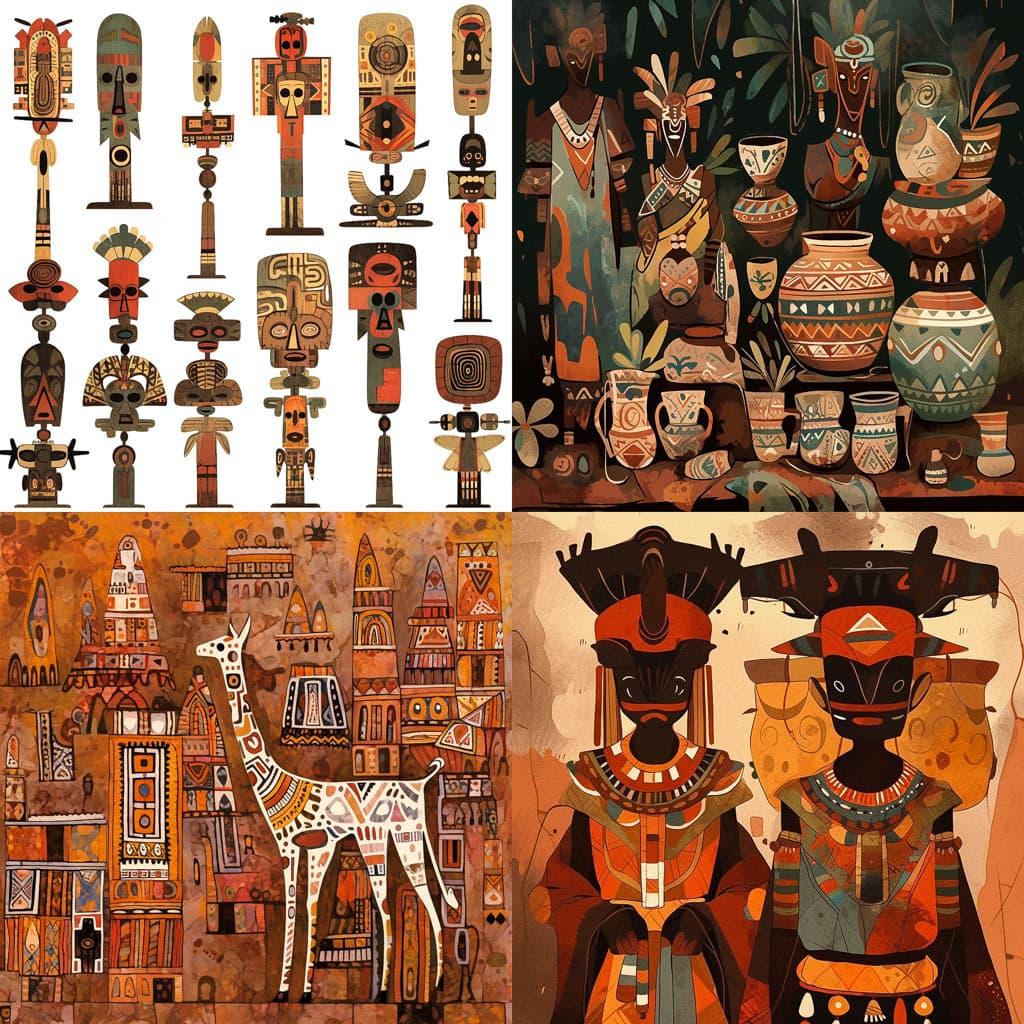 Dogon art style, Midjourney Niji 5, render 1 of 4