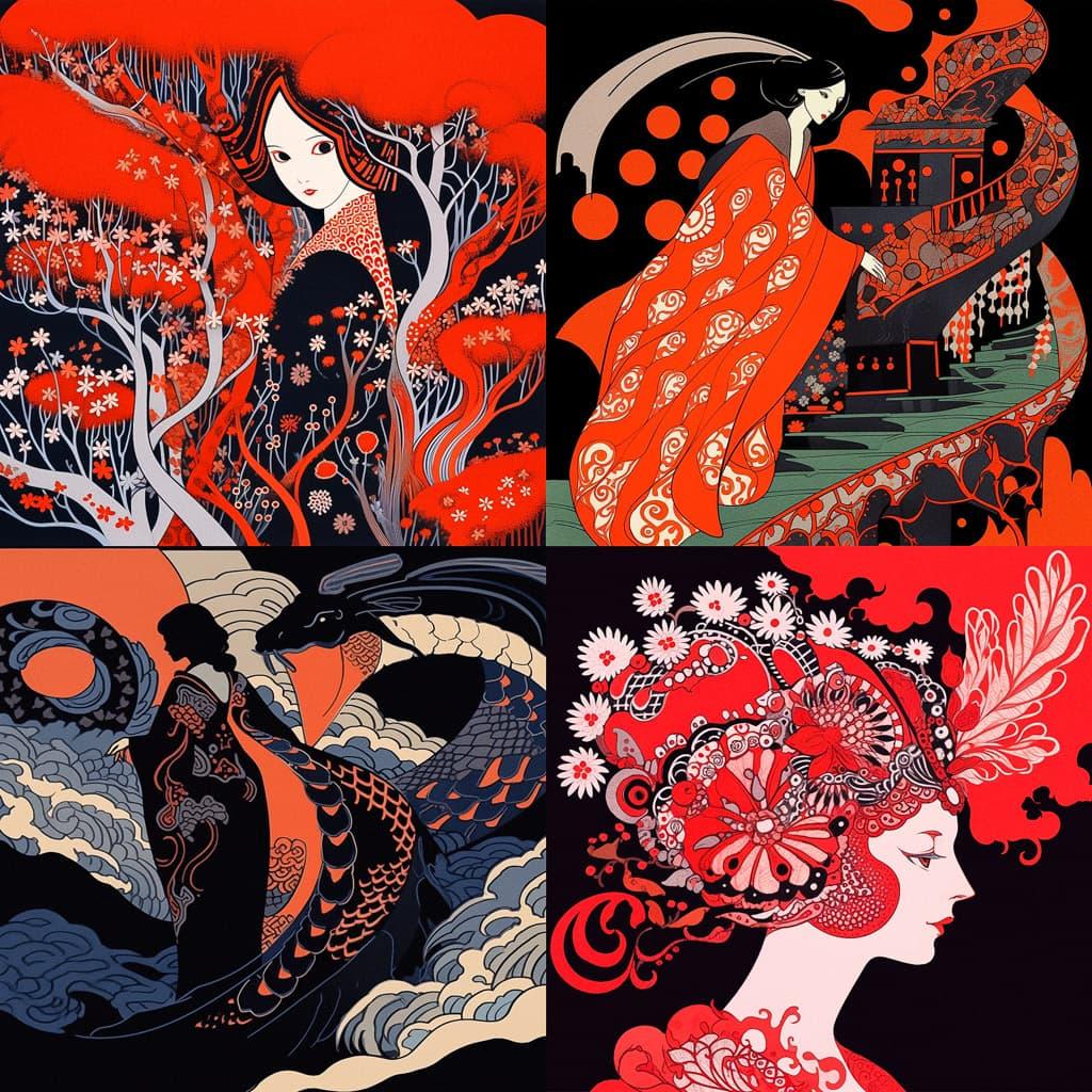 Don Blanding style, Midjourney Niji 5, render 1 of 4