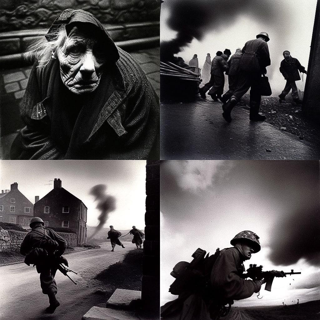 Don McCullin style, Midjourney Niji 4, render 1 of 4