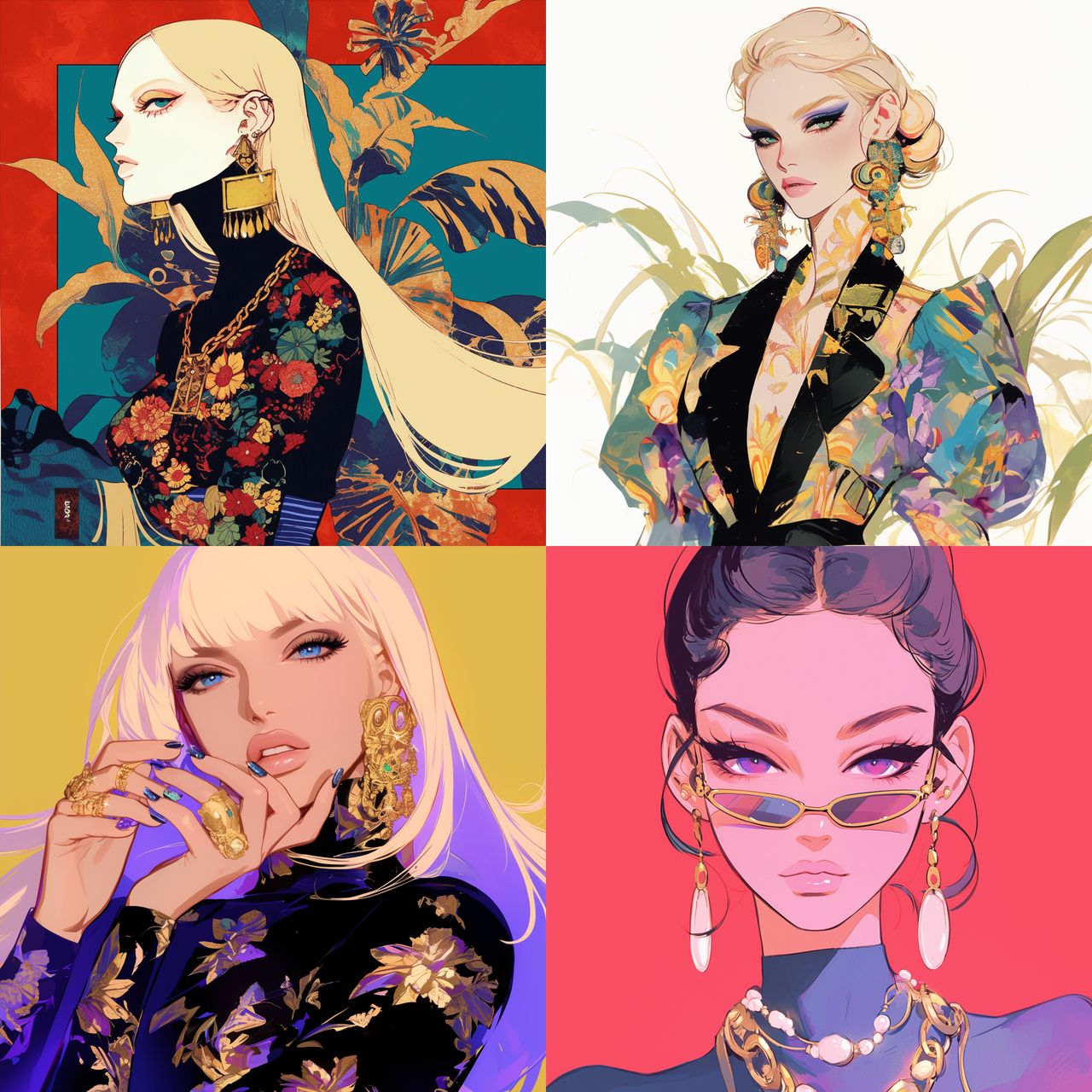 Donatella Versace style, Midjourney Niji 6, render 1 of 4