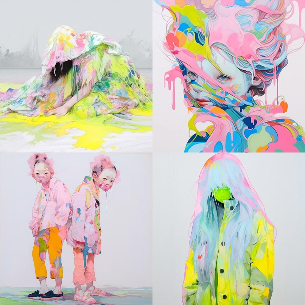 Donna Huanca style, Midjourney Niji 5, render 1 of 4
