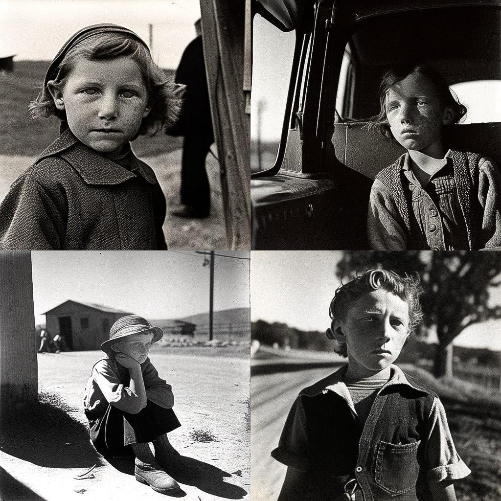 Dorothea Lange style, Midjourney Niji 4, render 1 of 4
