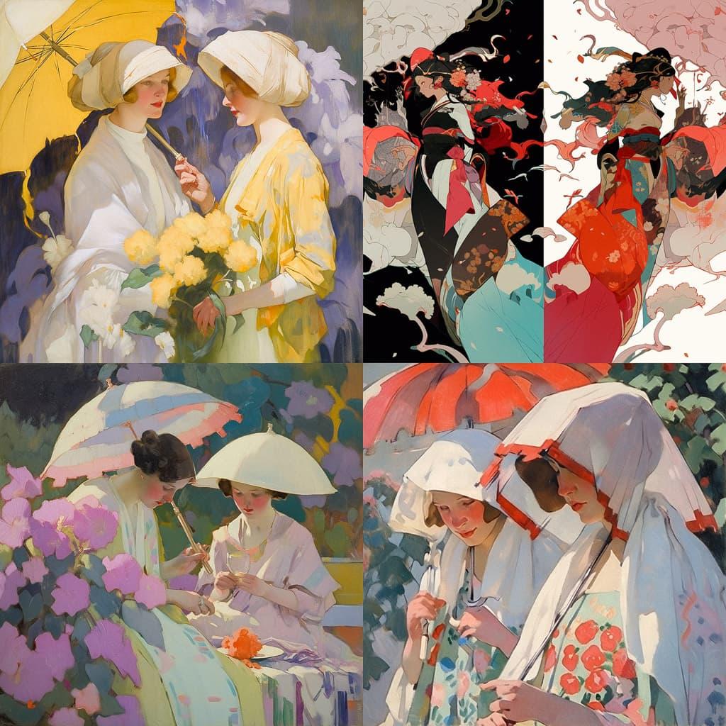 Dorothy Johnstone style, Midjourney Niji 5, render 1 of 4