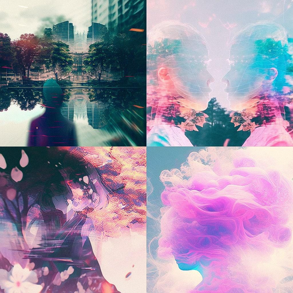 Double exposure style, Midjourney Niji 4, render 1 of 4