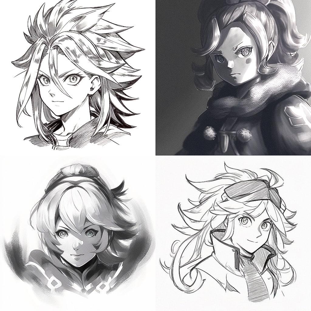 Dry brush drawing style, Midjourney Niji 4, render 1 of 4