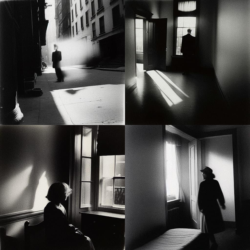 Duane Michals style, Midjourney Niji 5, render 1 of 4