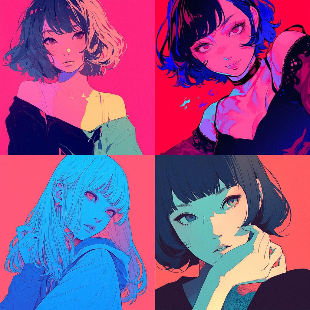 Duotone colors style, Midjourney Niji 6, render 1 of 4