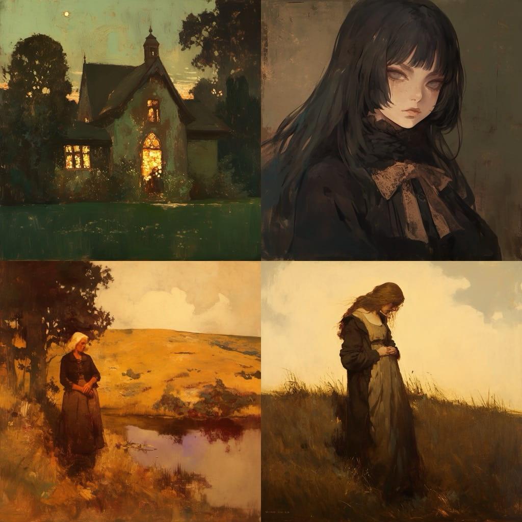 Dwight William Tryon style, Midjourney Niji 6, render 1 of 4