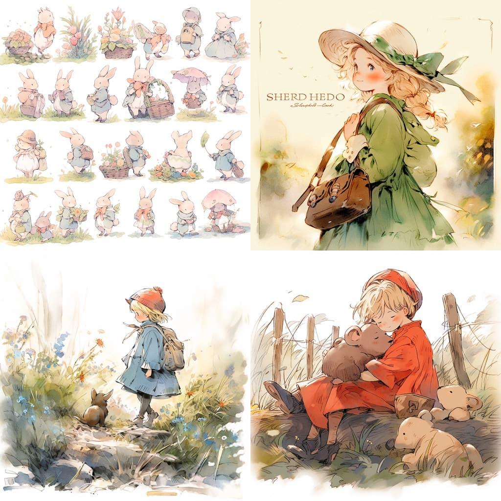E. H. Shepard style, Midjourney Niji 4, render 1 of 4
