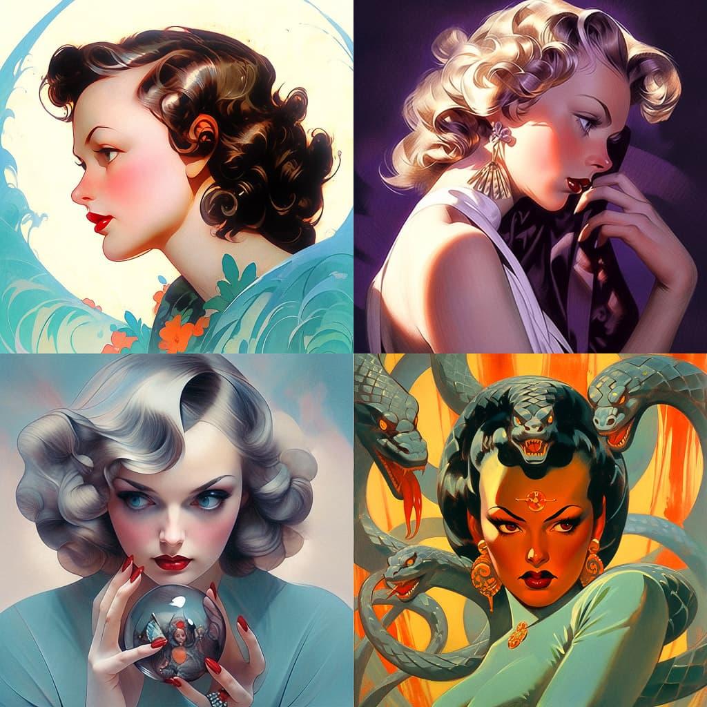 Earle Bergey style, Midjourney Niji 5, render 1 of 4