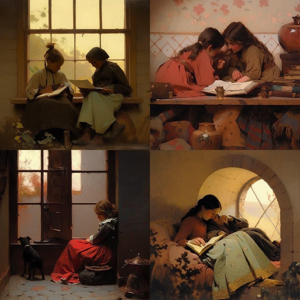 Eastman Johnson style, Midjourney Niji 5, render 1 of 4