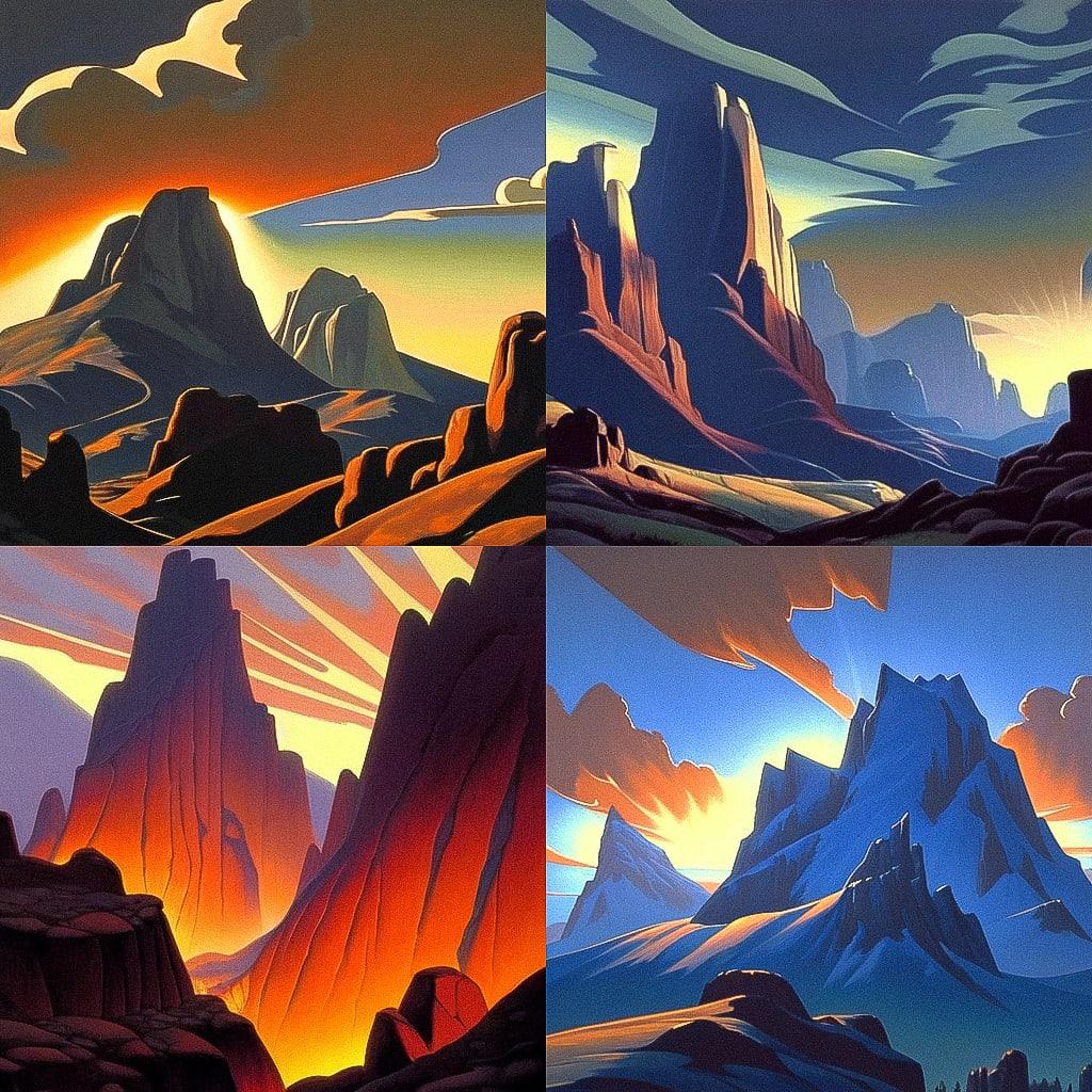Ed Mell style, Midjourney Niji 4, render 1 of 4