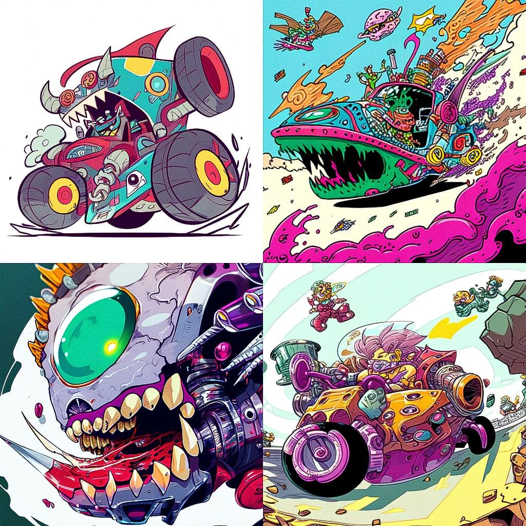 Ed Roth style, Midjourney Niji 4, render 1 of 4