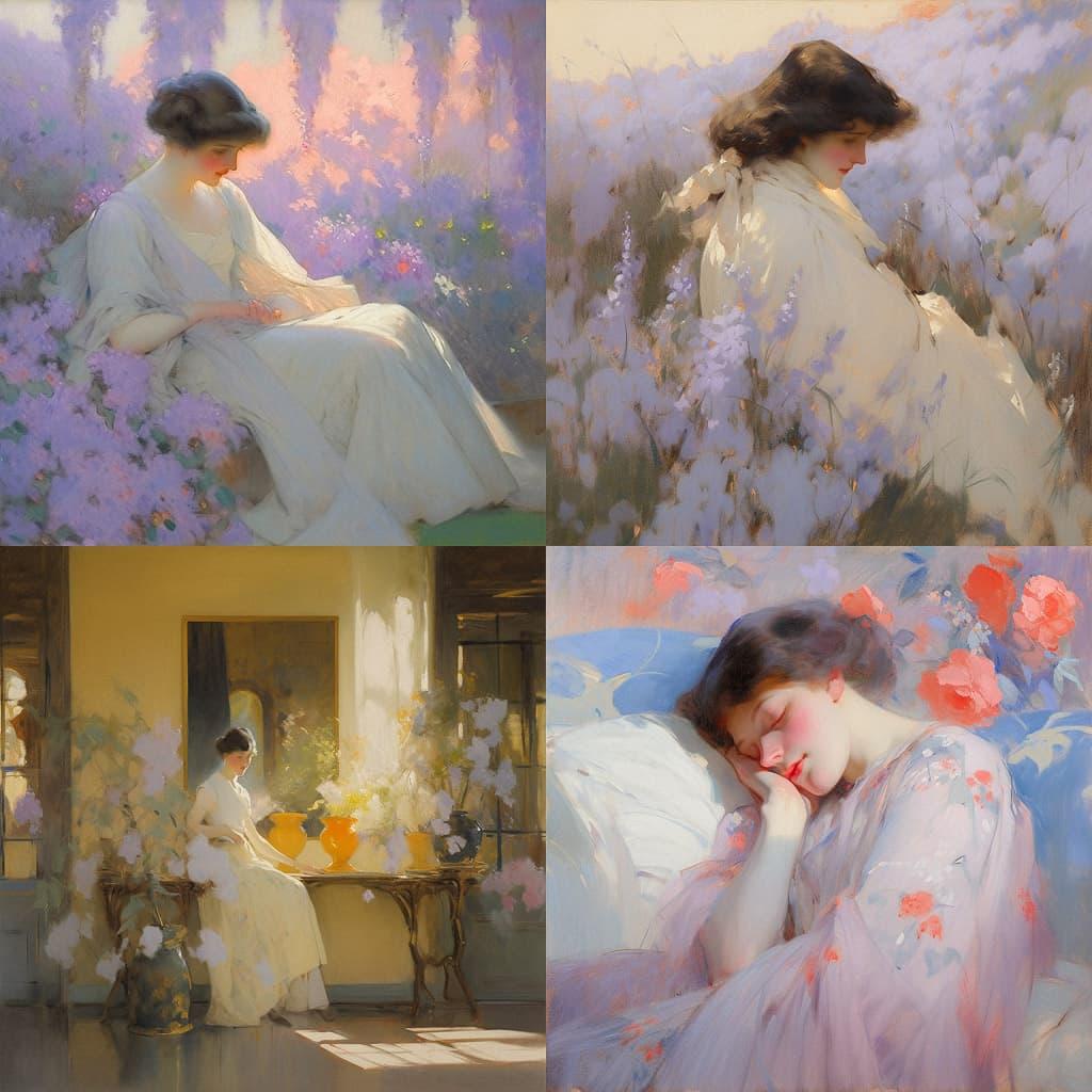 Edmund Tarbell style, Midjourney Niji 5, render 1 of 4